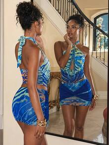 Aloruh Women's Sexy Plunging Neck Tie-Dye Animal Print Fringe Camisole, Spring/Summer - Multicolor - View 5