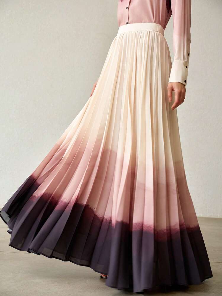 WOMEN'S GRADIENT PRINT PLEATED SKIRT