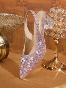 CUCCOO TILAWA Women's Crystal And Glass Rhinestone Pointed Pink High-Heeled Shoes, Suitable For Going Out, Banquets, Parties And Other Activities - Pink - View 7