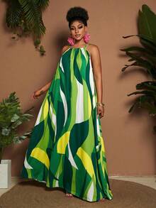Maweii Robe trapèze à bretelles spaghetti avec imprimé lignes pour femmes grandes tailles, multicolore, vacances, tenue de villégiature, tenue de vacances d'été, robe de vacances - Multicolore - Voir 4