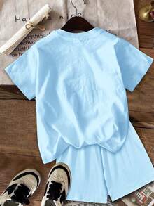 Tween Girl Round Neck Letter Cartoon Print Short Sleeve T-Shirt, Suitable For Holidays, Parties And Daily Wear - Multicolor - View 3