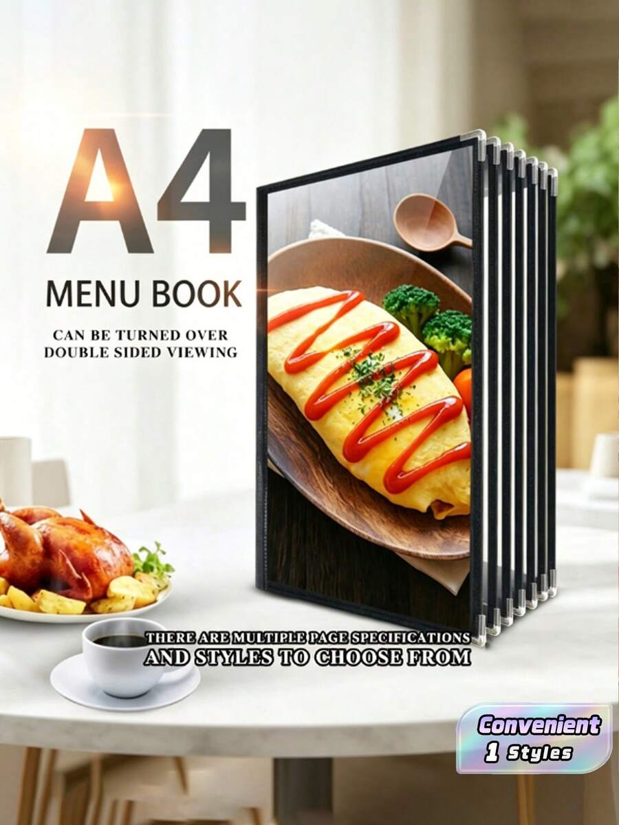 One A4-Sized Transparent Leather Binder, Menu Display Book, Transparent PVC Binder Recipe Book, Restaurant Menu Holder, Restaurant Cash Register Clip, Restaurant Menu, Kitchen Storage, Kitchen Accessories, Restaurant Menu Display Clip.