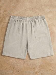 HIMLAND Pantalones cortos casuales de unicolor con cordón en la cintura y bolsillos para hombres de talla grande - Beis - Ver 3