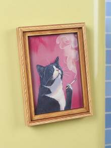 Joivida 1Pc/2Pcs Fun Cat Photo Frame Fridge Magnet, Retro Wooden 3D Printed Magnetic Sticker, Creative Retro Oil Painting Style Fridge Decor Stickers - multicolor - View 3