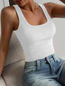 DAZY Women's Casual Solid Color Tank Top, Summer - White - View 3