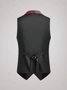 Officeau Nuevo chaleco retro de hombre con parches y contraste de colores en el cuello - Rojo - Ver 4