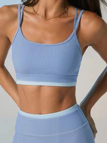 Aralina Spaghetti Strap Ribbed Knit Crop Top High Waisted Bodycon Shorts Workout Sets Women Summer Clothes Gym Shorts - Blue - View 5