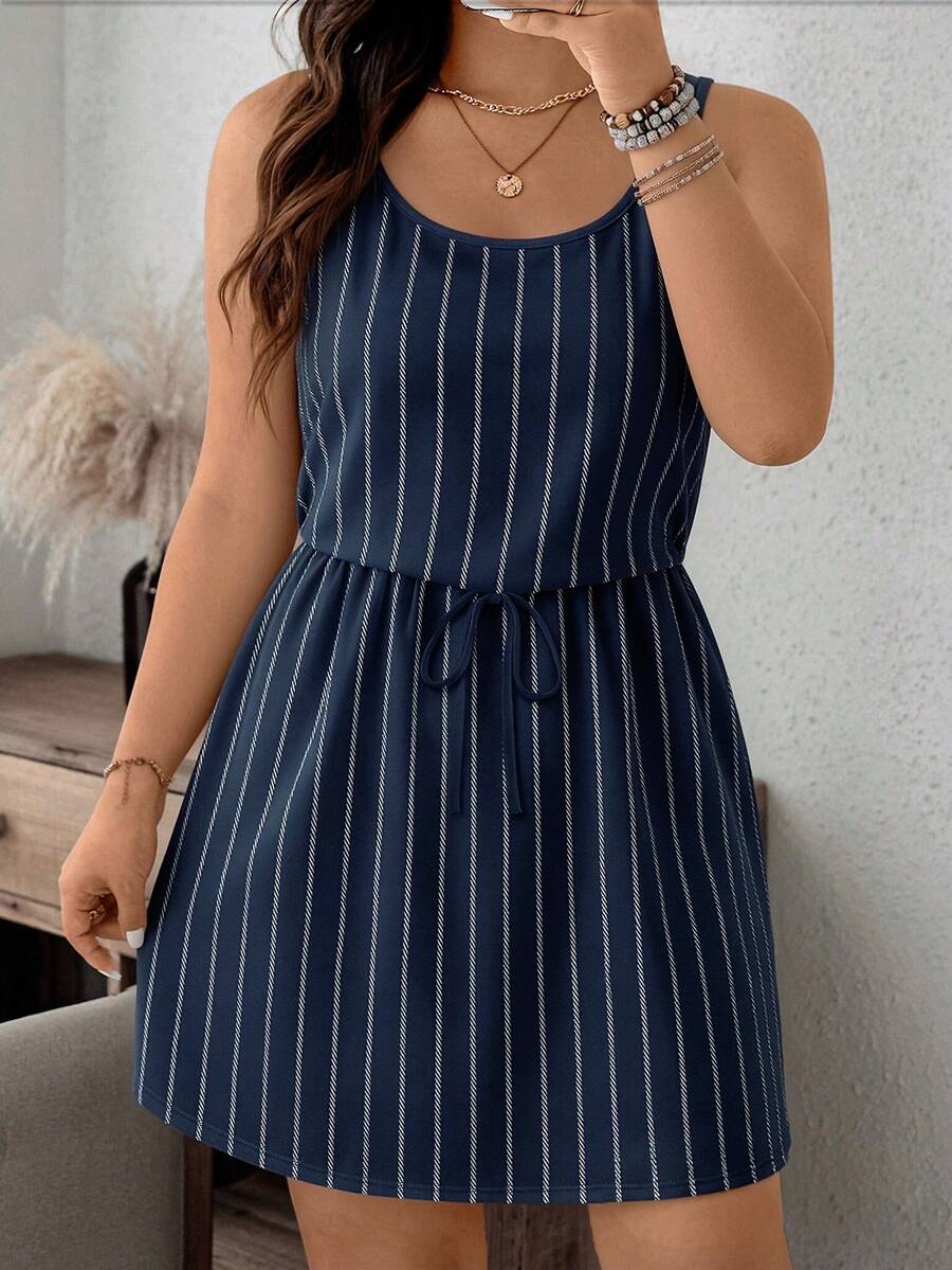 EMERY ROSE Striped Casual Minimalist Full Print Plus Size Dress - Multicolor - View 1