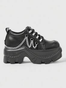 ROMWE Grunge Punk Giày Gothic buộc dây kiểu Punk Rock Y2K màu tối dành cho nữ, Giày lười màu đen, Giày da Mary Jane nhỏ buộc dây, Giày công sở trang trọng, Giày cao gót đế xuồng & đế xuồng, Giày Halloween - màu đen - Xem 5