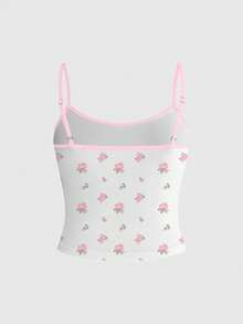 ROMWE Ensemble deux pièces pour femme rose vintage, camisole rose à fleurs, sexy et à la mode, style hot girl, sombre - Rose bonbon - Voir 7