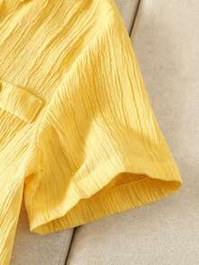 SHEIN Genkimix Kids Young Boy Stand Collar Short Sleeve Yellow Shirt With Pocket - Yellow - View 6