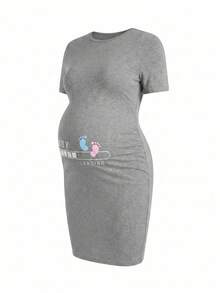 Modmama 孕婦圓領字母印花休閒日常洋裝 - 灰色 - 查看 2