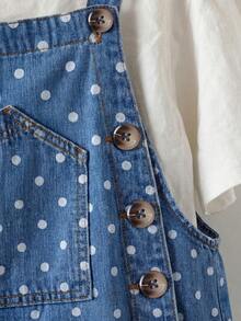 EMERY ROSE EMERY ROSE Women's Polka Dot Print Pocket Button Denim Overalls Vintage Cute Adjustable Straps Loose Balloon Pants Picnic Blue Polka Dot Summer - Blue - View 4