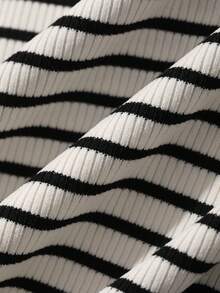 FRIFUL Women's Summer Spring Striped Loose Casual Versatile T-Shirt - Black and White - View 3