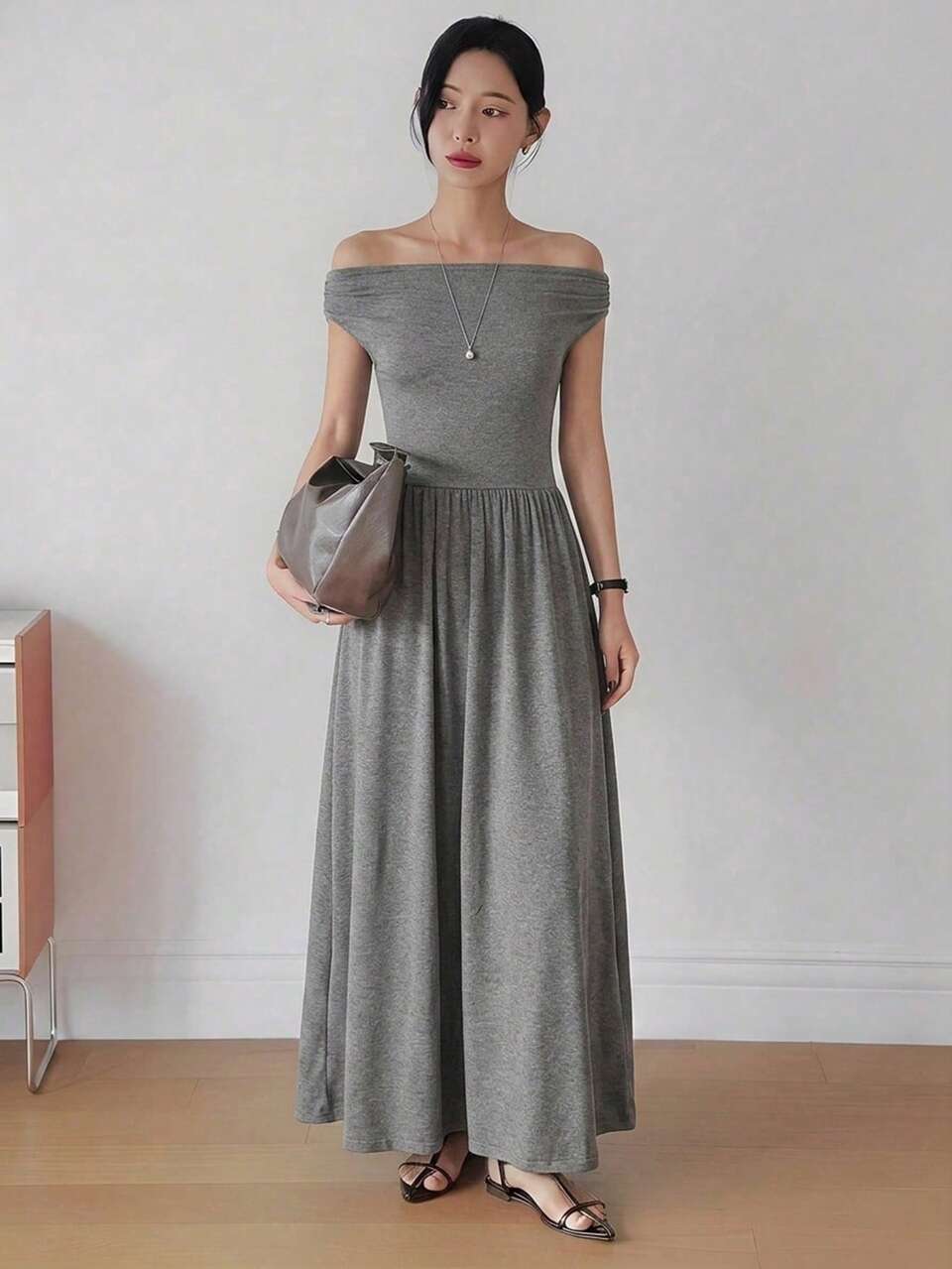 Women's Off-Shoulder Bodycon A-Line Dress, Elegant Knit Sweater Dress For Commuting, Spring & Summer