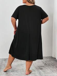 SHEIN CURVE+ Patchwork Leopard Print Loose Knit Stretchy Dress - Multicolor - View 4