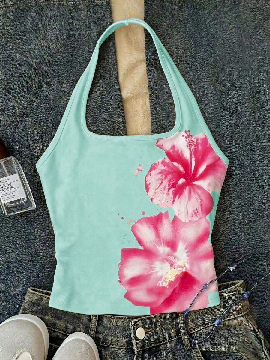 Tween Girls Long Casual Halter Neck Top, Slim Fit Tank Top Suitable For Summer - White - View 1