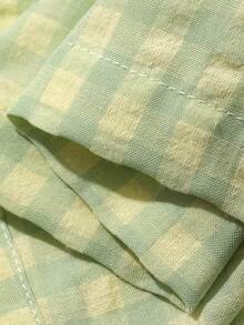 Livesso Summer Sweet Plaid Trim Short Sleeve Ruffle Shorts 2-Piece Women's Pajama Set - Green - View 6
