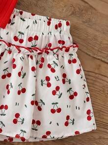 Emery Rose Kids Emery Rose Kids 女童針織純色櫻桃拼接細肩帶上衣與櫻桃印花短褲兩件套 - 紅色 - 查看 5