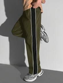 Tween Boy Sports Casual Colorblock Webbing Long Pants - Army Green - View 7
