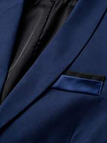 Manfinity Mode Blazer de negocios de manga larga con botones de unicolor para hombres, traje formal de oficina para eventos nocturnos, ceremonias - Azul Marino - Ver 4