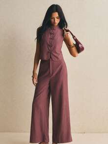 Poéselle Women's Exquisite Fashion Frog Button Tank Top And Pocket Casual Pants 2 Pieces Set - Red Violet - View 5