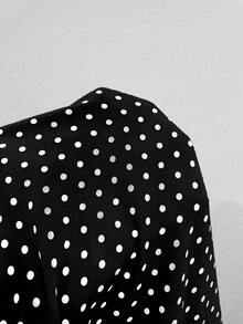 Franclia 大尺碼女款亮面波點優雅休閒襯衫上衣 正式早午餐秋季款 - 黑色 - 查看 4