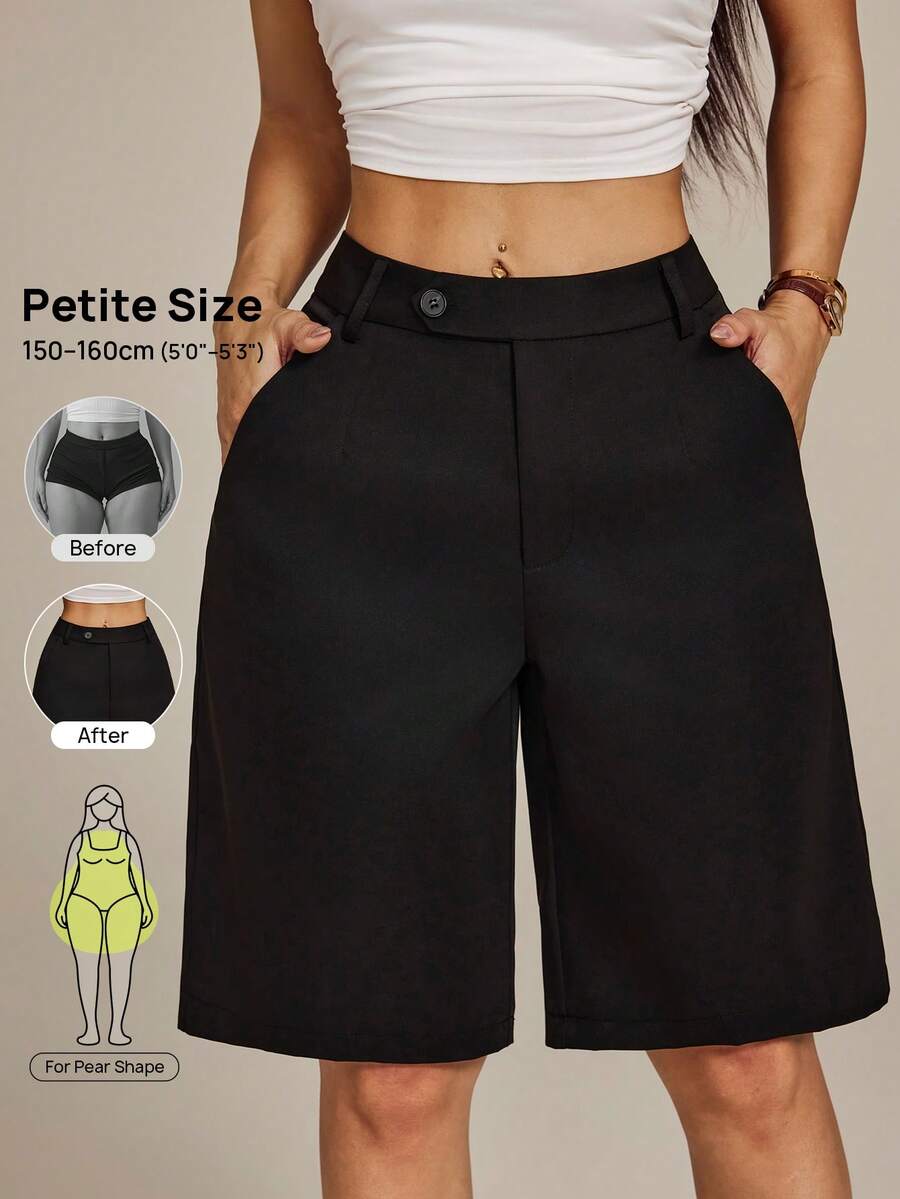 SHEIN PETITE Modichic Casual Solid Slant Pocket Bermuda Shorts