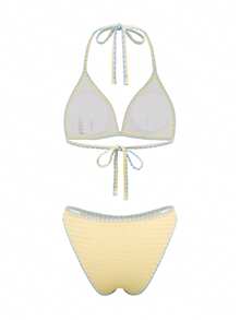 Swim Vcay Bộ bikini hai mảnh buộc cổ và quần tam giác gợi cảm dành cho nữ, thích hợp mặc đi biển mùa hè. - Màu vàng - Xem 5