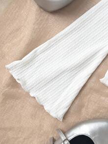 SHEIN Ragazza pre-adolescente casual quotidiano maglia con colletto arricciato bianco aderente apertura frontale maniche lunghe a campana - Bianco - Visualizzare 5