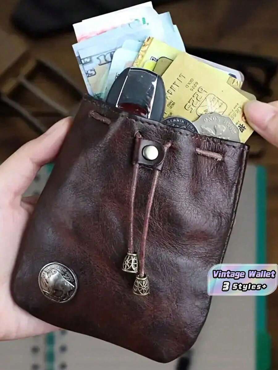 1 個磁吸扣多卡槽可拆式鑰匙環零錢包 車鑰匙卡夾 仿舊復古風 復古錢包 日常收納 適合旅行通勤辦公室 情人節父親節週年慶生日伴郎男士禮物