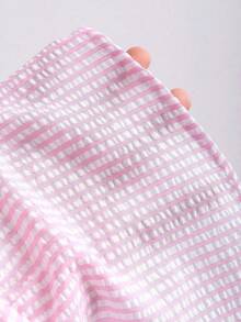 Tall Conjunto de top sin mangas con cuello en V y cintura anudada, y pantalones de pierna ancha, conjunto informal de gasa a rayas tipo burbuja para mujeres altas, primavera/verano - Rosa - Ver 4