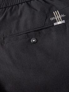 Officeau Pantalones casuales rectos con bolsillo bordado con letras para hombres, adecuados para el uso diario en verano - Negro - Ver 10