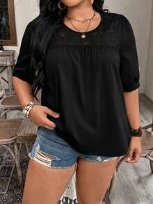 EMERY ROSE Plus-Size Women's Woven Casual Summer Vacation Shirt - Black - View 3
