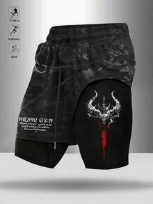 Gym Rark 男士極簡印花運動短褲，健身房、度假 - 黑色 - 查看 1
