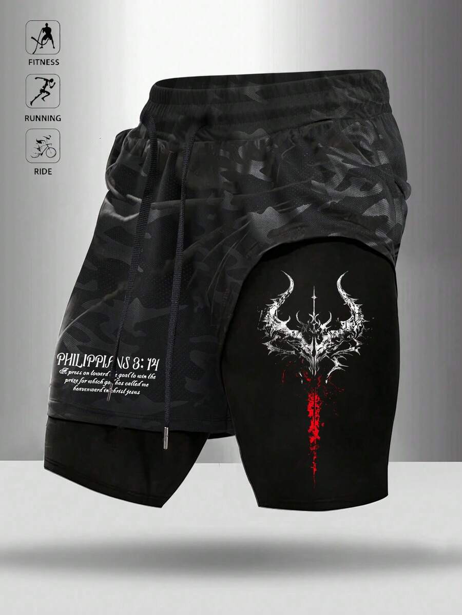 Gym Rark 男士極簡印花運動短褲,健身房、度假 - 黑色 - 查看 1