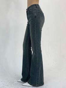 Joudiya Solid Flare Leg Jeans - Dark Wash - View 12