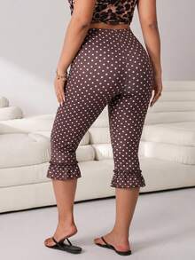 Solflare Leggings con volantes y estampado de lunares talla grande - Marrón - Ver 2