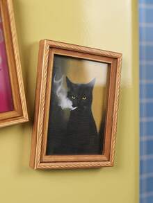 Joivida 1Pc/2Pcs Fun Cat Photo Frame Fridge Magnet, Retro Wooden 3D Printed Magnetic Sticker, Creative Retro Oil Painting Style Fridge Decor Stickers - multicolor - View 2