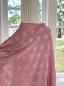 Moonlight&Mama Heart Jacquard Large Lapel Contrast Trim Striped Maternity Loungewear Dress - Pink - View 6