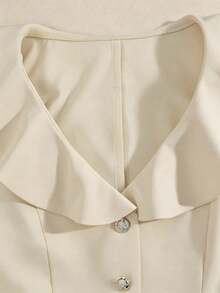 Franclia Blusa corta amarilla para mujer de verano, diseño elegante francés casual con volantes, cuello en V, sin mangas, ajuste ceñido, favorecedora y versátil - Albaricoque - Ver 3