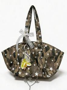ROMWE Goth An American-Style Retro Camo Shoulder Bag With Star-Patterned Chains, Lace, And A Bow Embellishment For The Armhole. - Multicolor - View 6