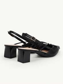 CUCCOO CHICEST Black Pointed Toe Bow Slingback Thick Heel Sandals, Workplace Commuting Temperament Shoes - List One Black - View 10
