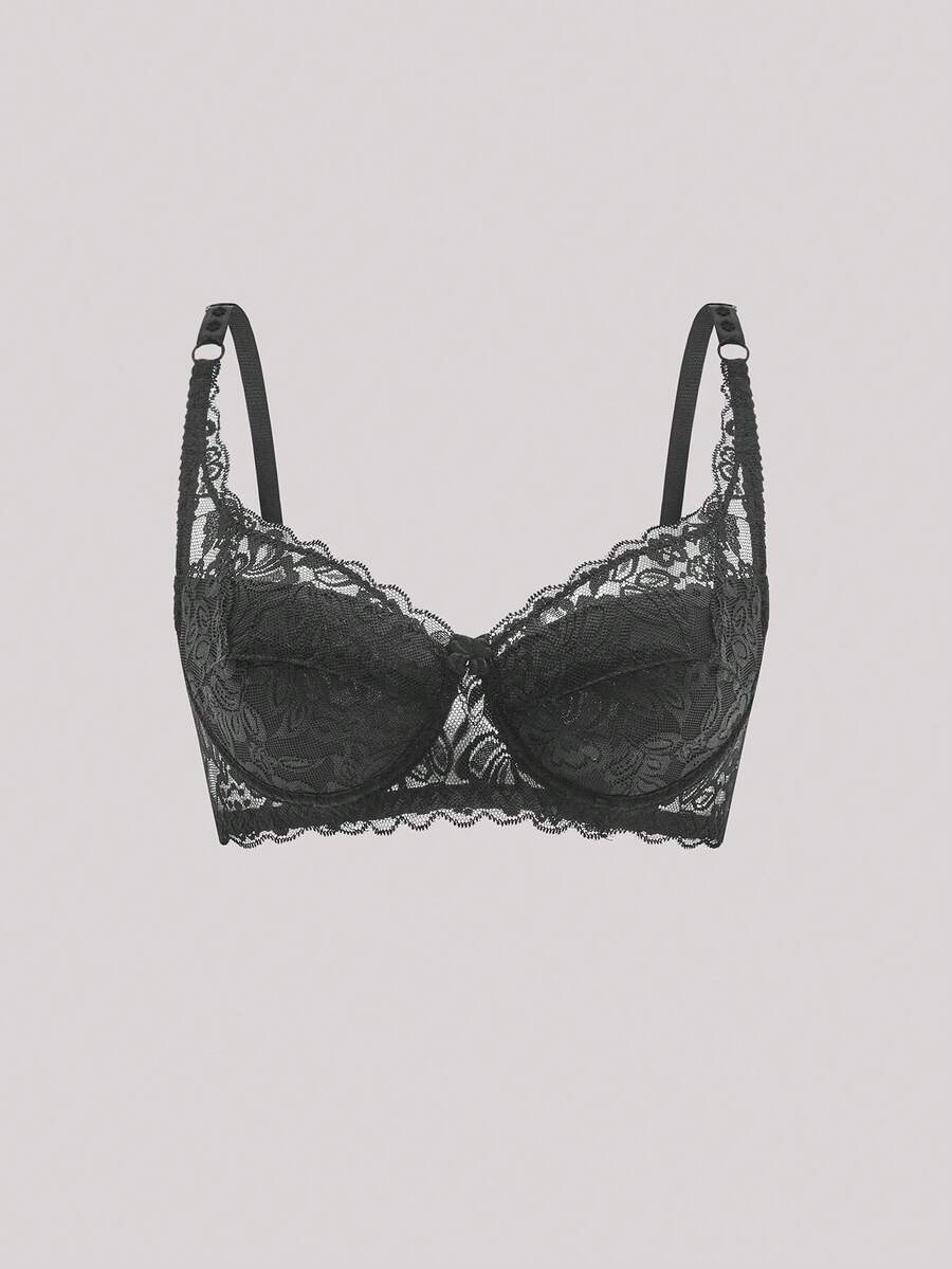 Hourtrue Sujetador con aro de encaje floral Lencería para el verano para el verano - Negro - Ver 1