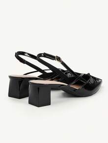 CUCCOO CHICEST Black Pointed Toe Bow Slingback Thick Heel Sandals, Workplace Commuting Temperament Shoes - Three knives black - View 11