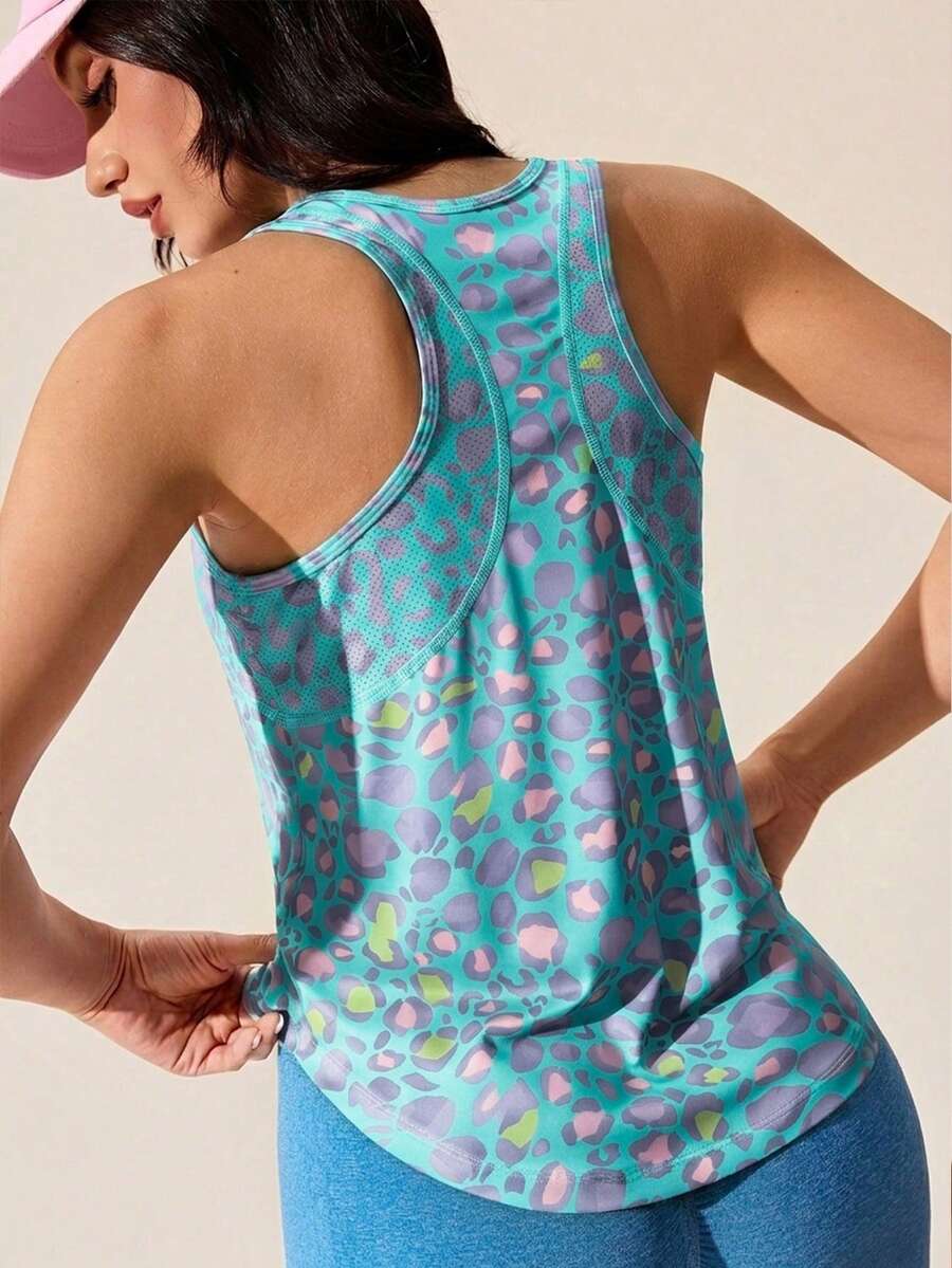 SHEIN Sovereign Charm 多彩印花休閒網格拼接百搭多巴胺顯瘦無袖運動背心 - 彩色 - 查看 1