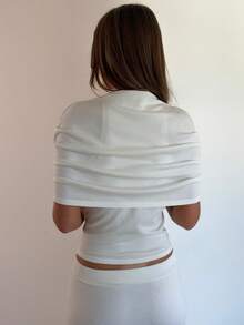 Opulessa Top en tricot plissé de couleur unie décontracté et polyvalent pour femme, usage quotidien - Nude - Voir 5