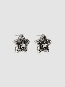 MortiRose Six-Pointed Star Design Stud Earrings Men's Niche High-End Earrings, Personalized And Unique Temperament Earrings - Antique Silver - View 3