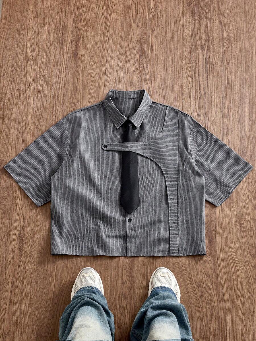 SWAVVY Men's Loose-Fitting Short-Sleeved Shirt, Suitable For Summer, Holidays, Vacations , Daily Wear - Grey - View 1