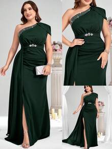 Coutiva Vestido de noche formal de talla grande (muy adornado) - Verde Oscuro - Ver 8